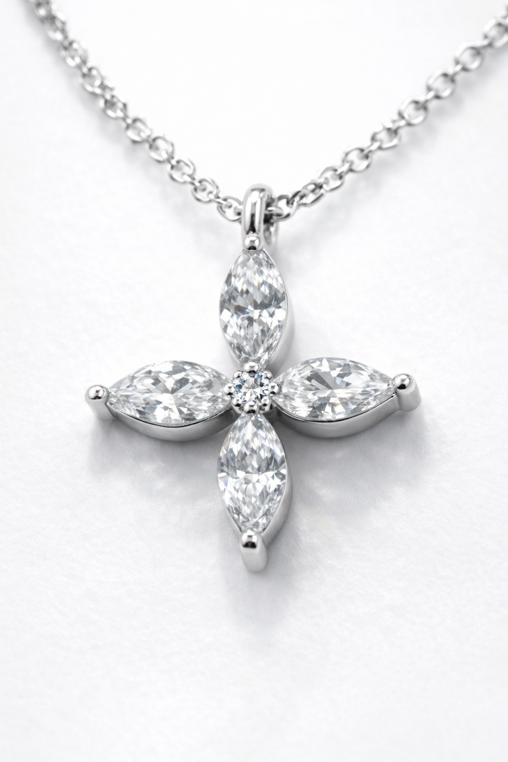 Crystal Floral Pendant Necklace – 925 Sterling Silver