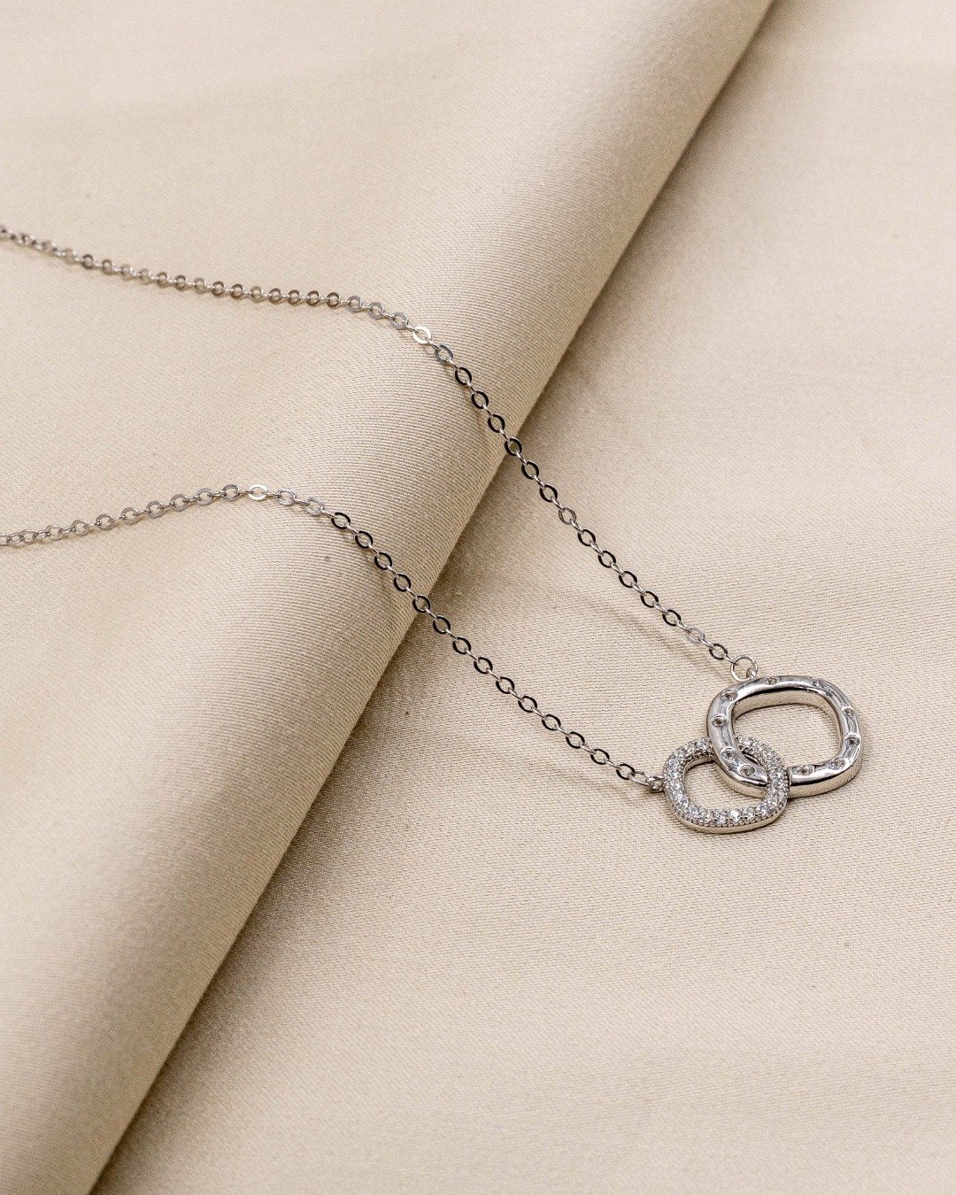 Dual Halo Interlock Pendant Necklace – 925 Sterling Silver