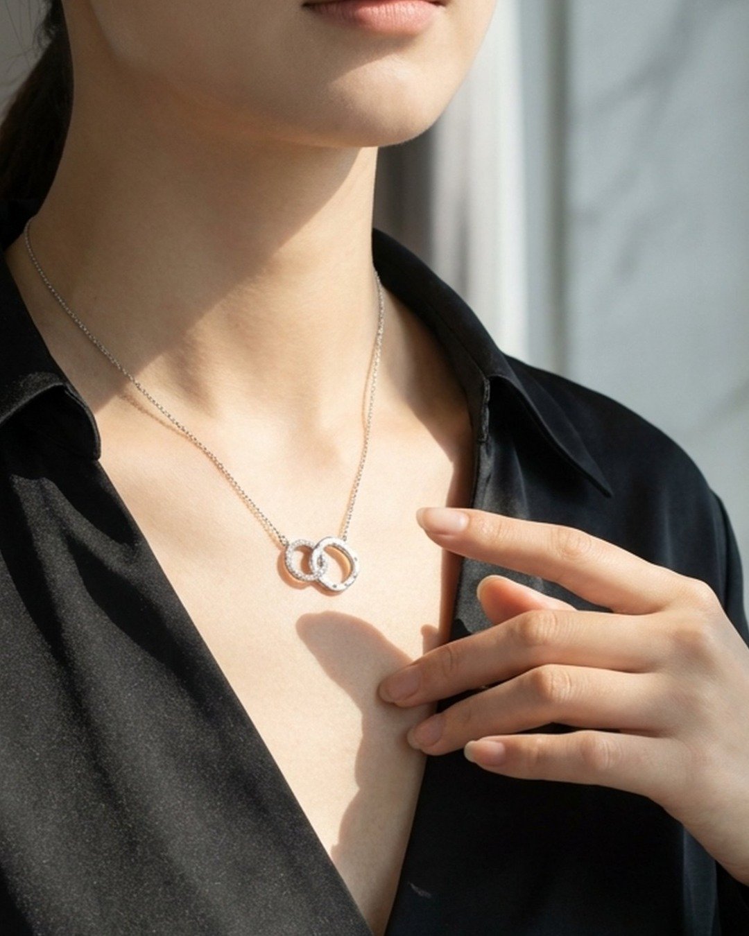 Dual Halo Interlock Pendant Necklace – 925 Sterling Silver — view 5