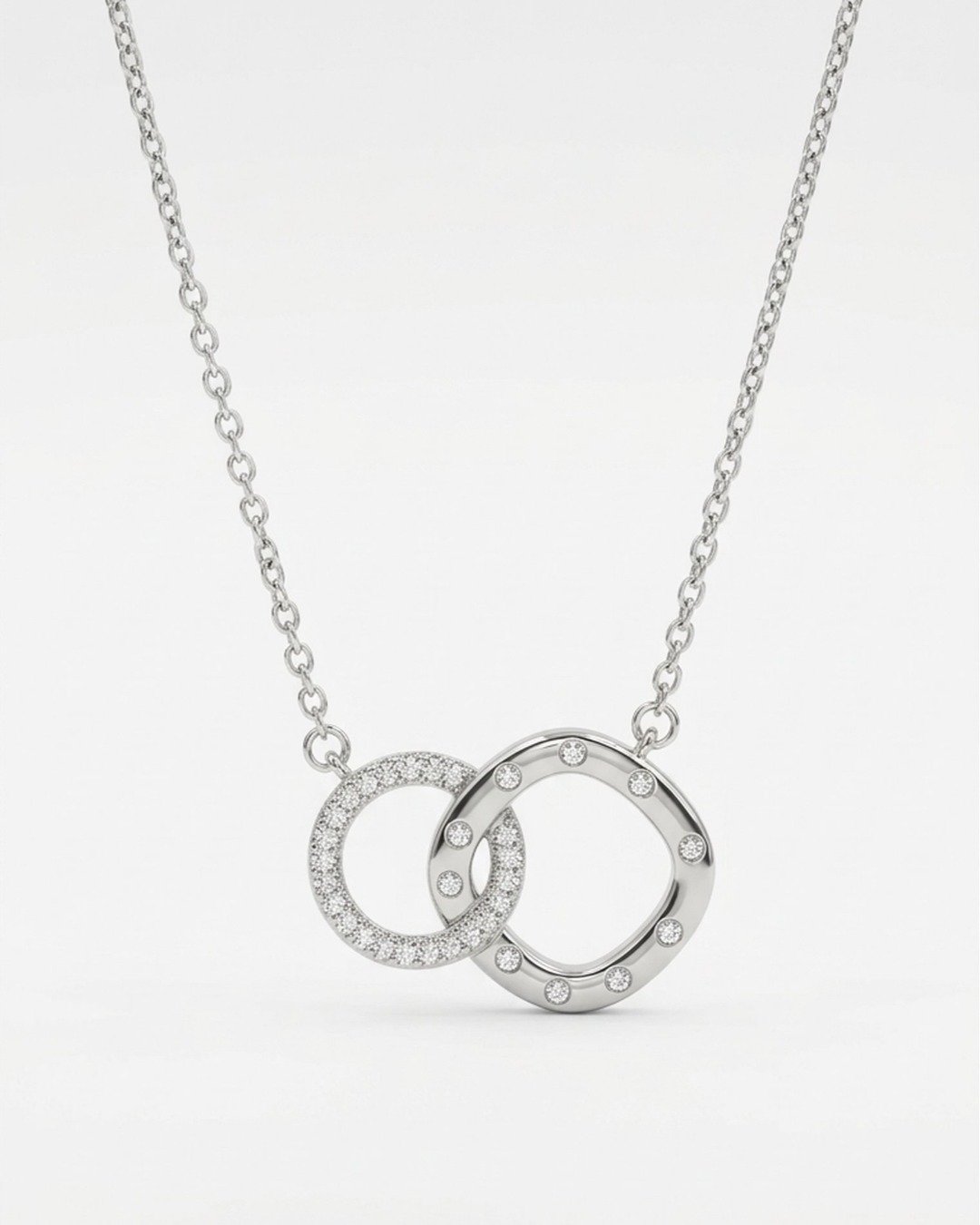 Dual Halo Interlock Pendant Necklace – 925 Sterling Silver