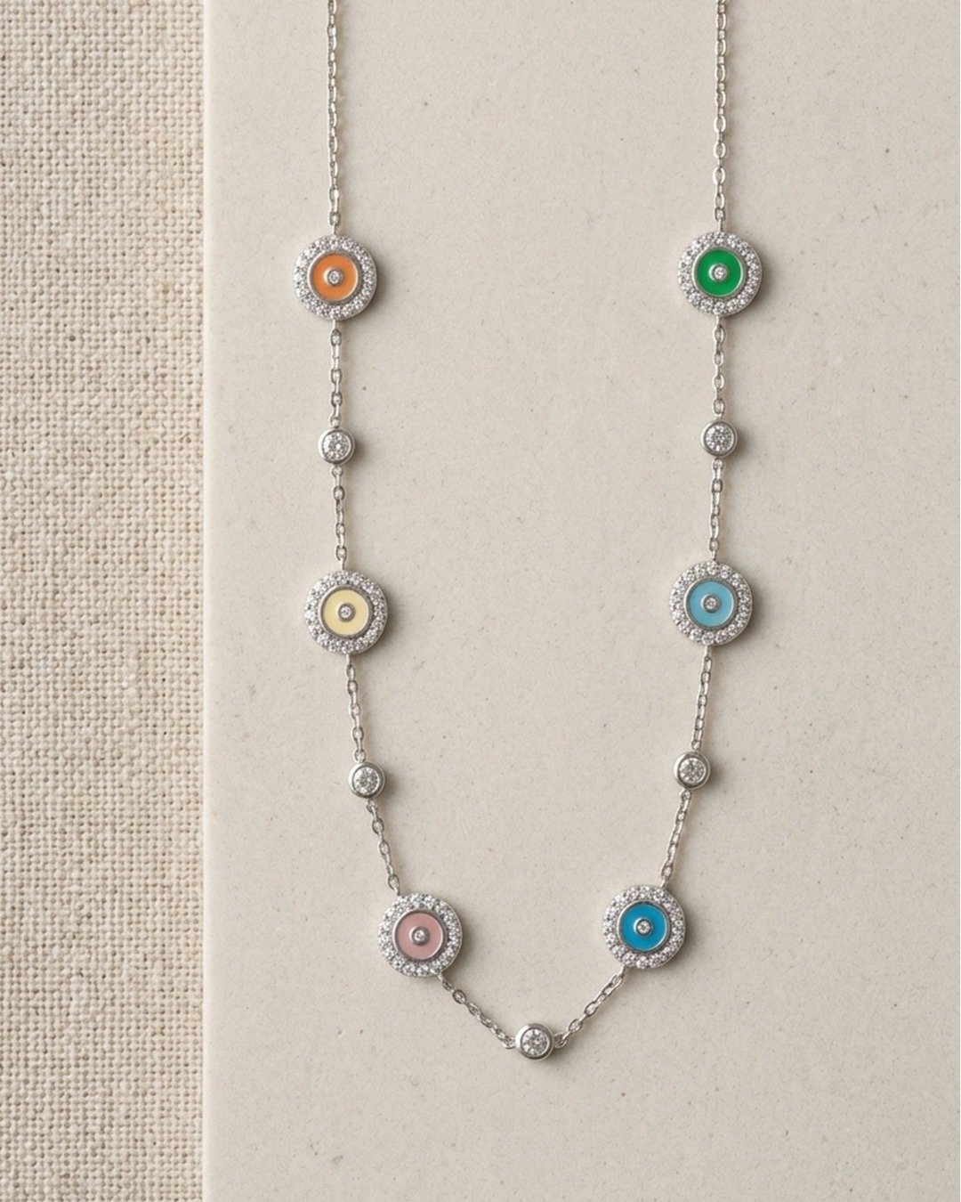 Pastel Halo Charm Station Necklace – 925 Sterling Silver