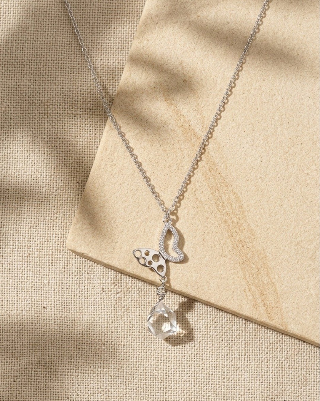 Butterfly Drift Crystal Drop Necklace Set – 925 Sterling Silver