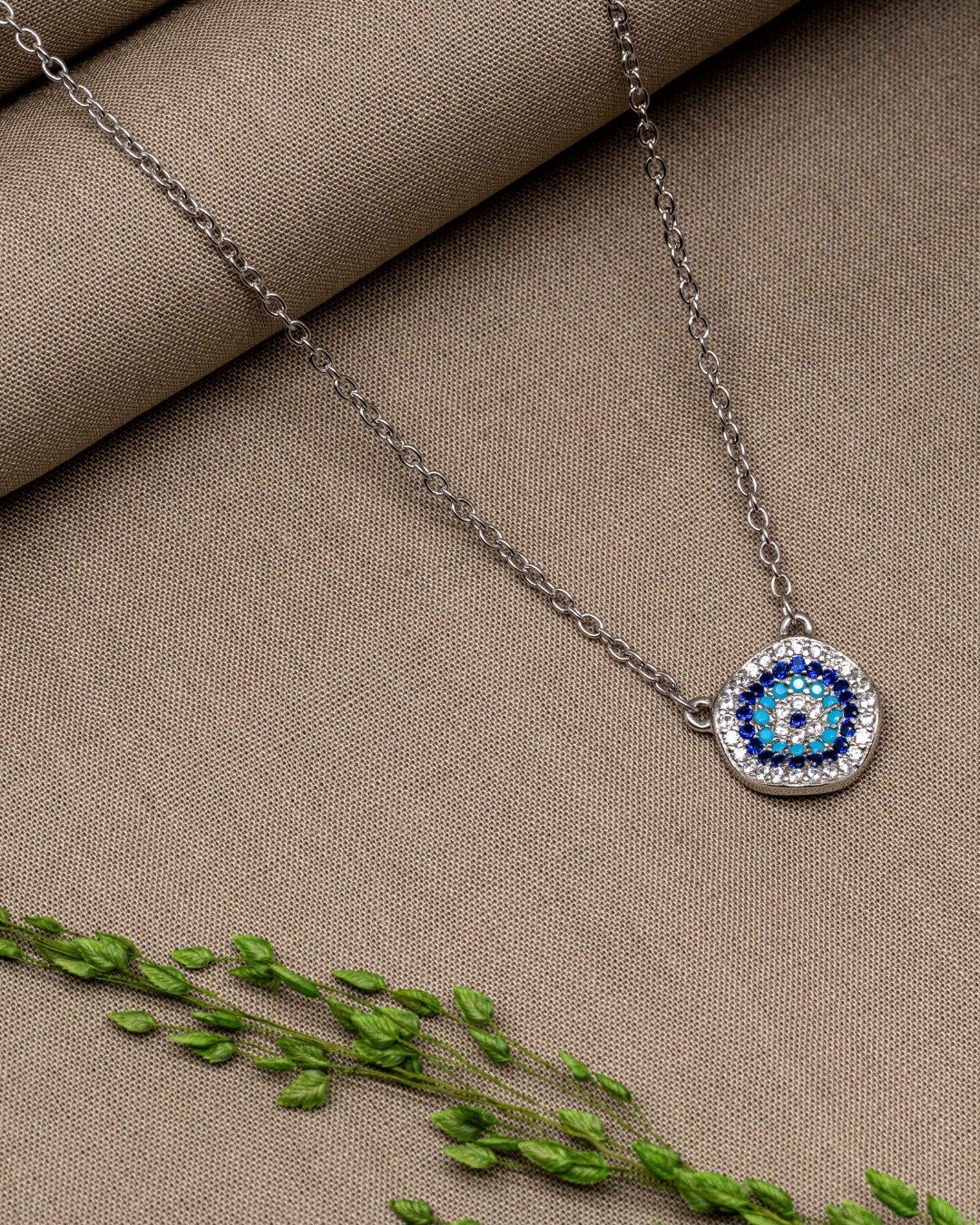 Azure Evil Eye Halo Pendant Necklace Set – 925 Sterling Silver