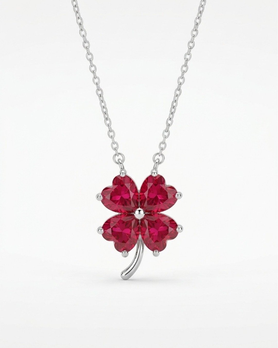 Ruby Blossom Clover Pendant Necklace – 925 Sterling Silver