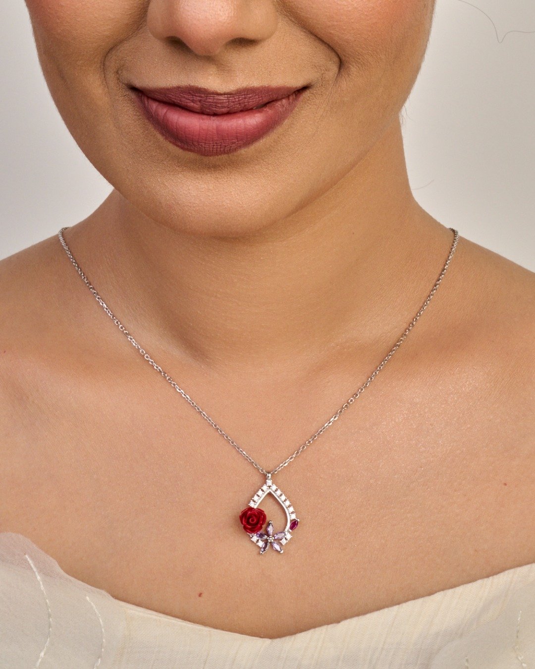 Rose Bloom Statement Pendant Necklace – 925 Sterling Silver — view 3