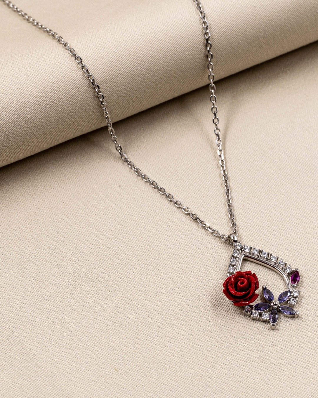 Rose Bloom Statement Pendant Necklace – 925 Sterling Silver — view 4