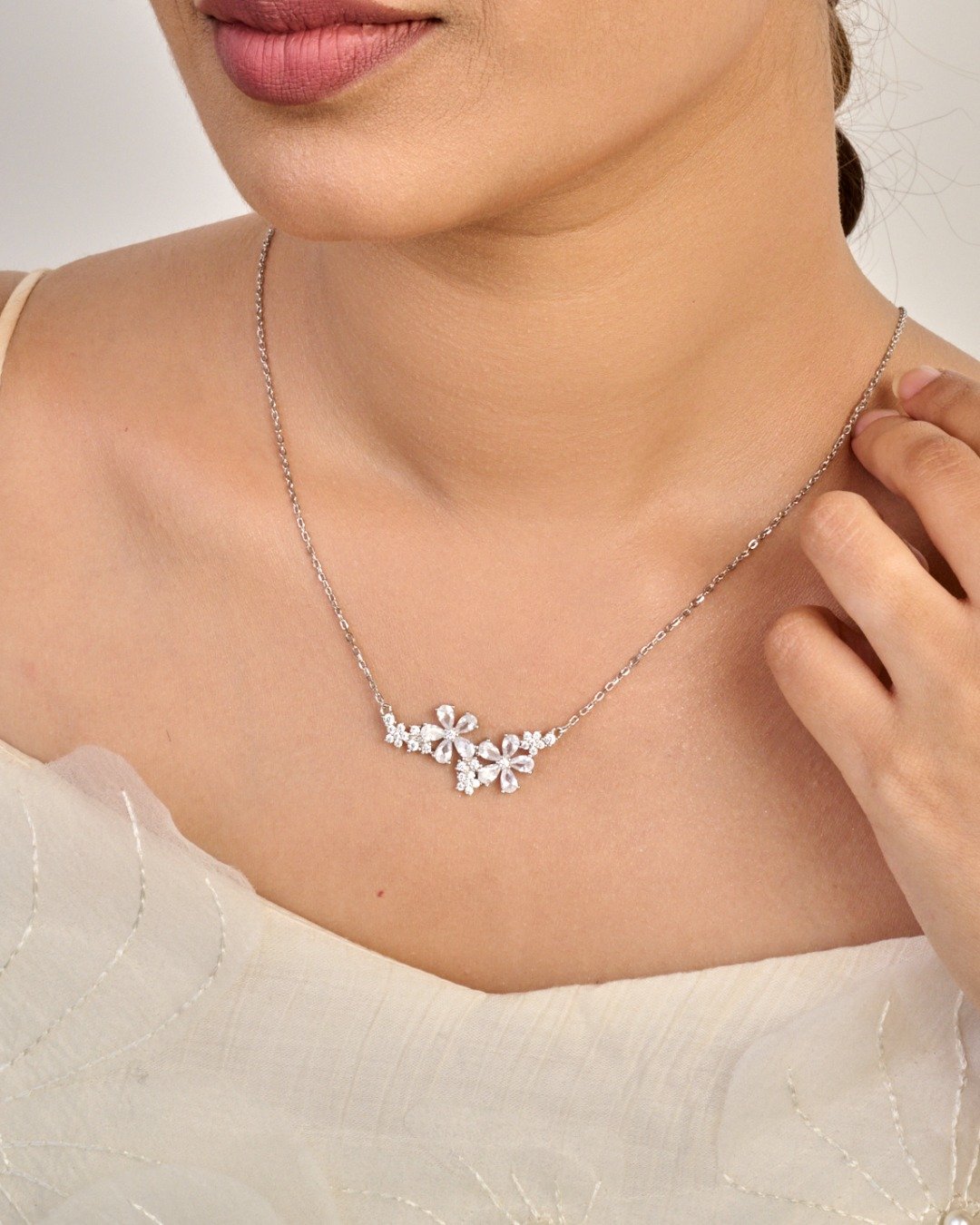 Crystal Blossom Statement Necklace – 925 Sterling Silver — view 3