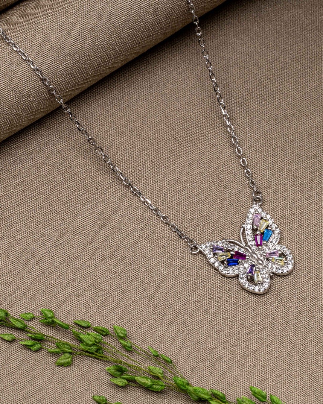 Iridescent Butterfly Sparkle Necklace – 925 Sterling Silver