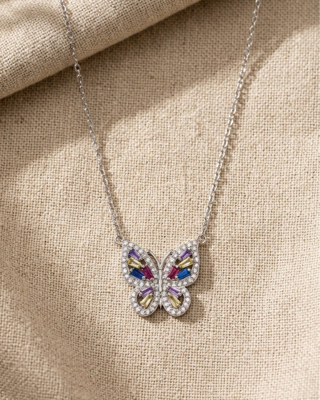 Iridescent Butterfly Sparkle Necklace – 925 Sterling Silver — view 3