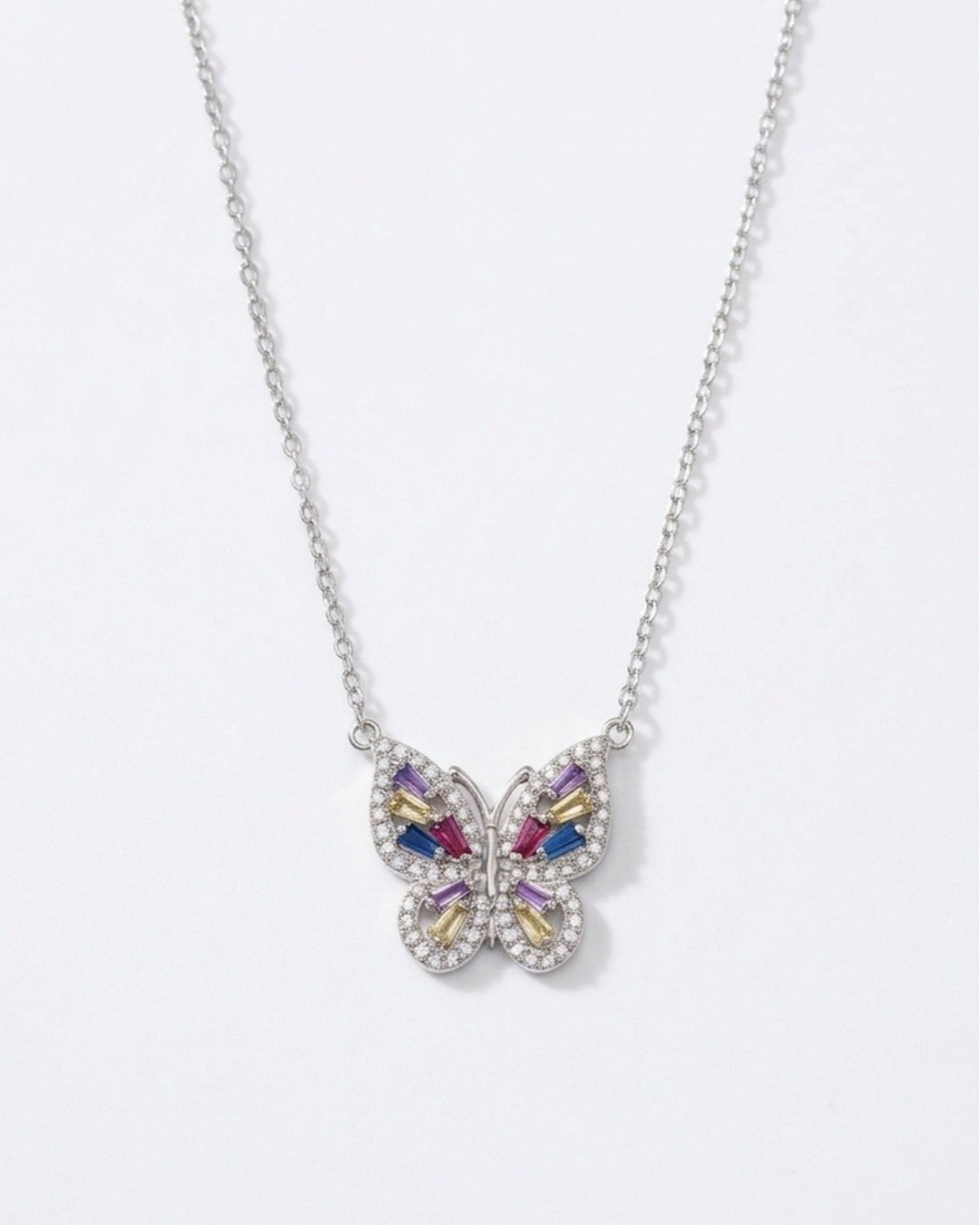 Iridescent Butterfly Sparkle Necklace – 925 Sterling Silver