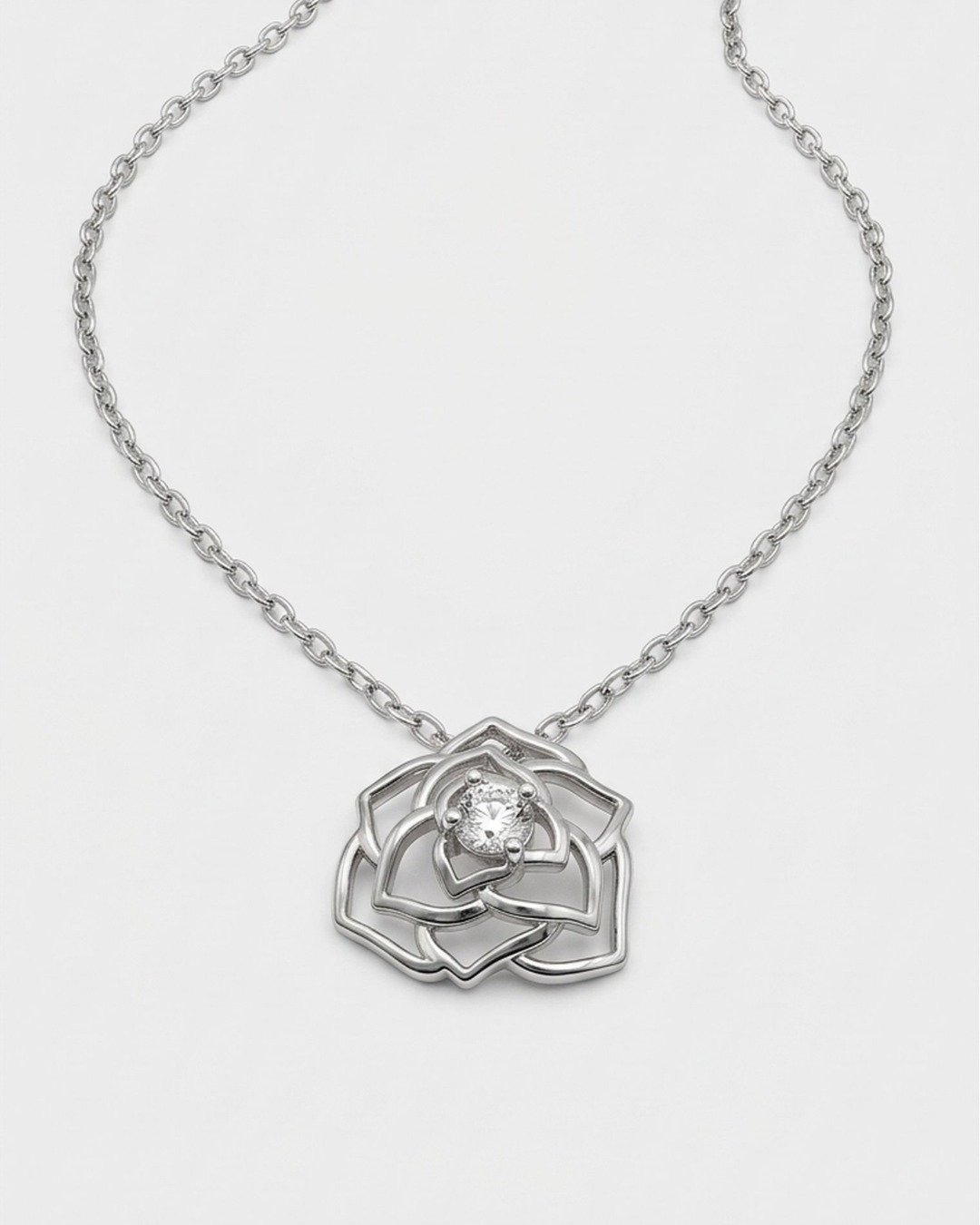 Silver Rose Bloom Pendant Necklace Set – 925 Sterling Silver