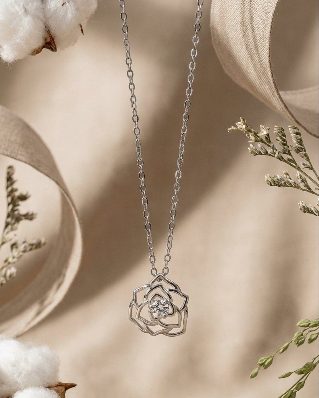 Silver Rose Bloom Pendant Necklace Set – 925 Sterling Silver — view 3
