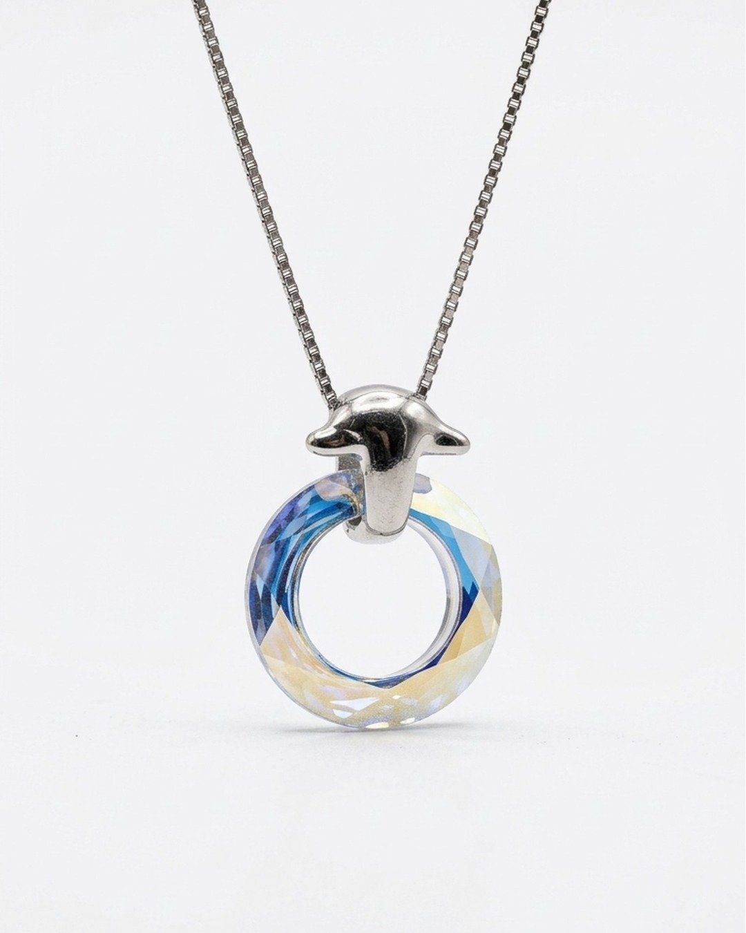 Aurora Circle Crystal Pendant Necklace Set – 925 Sterling Silver