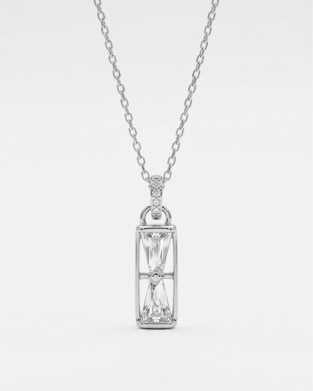 Crystal Bar Drop Minimal Necklace Set – 925 Sterling Silver