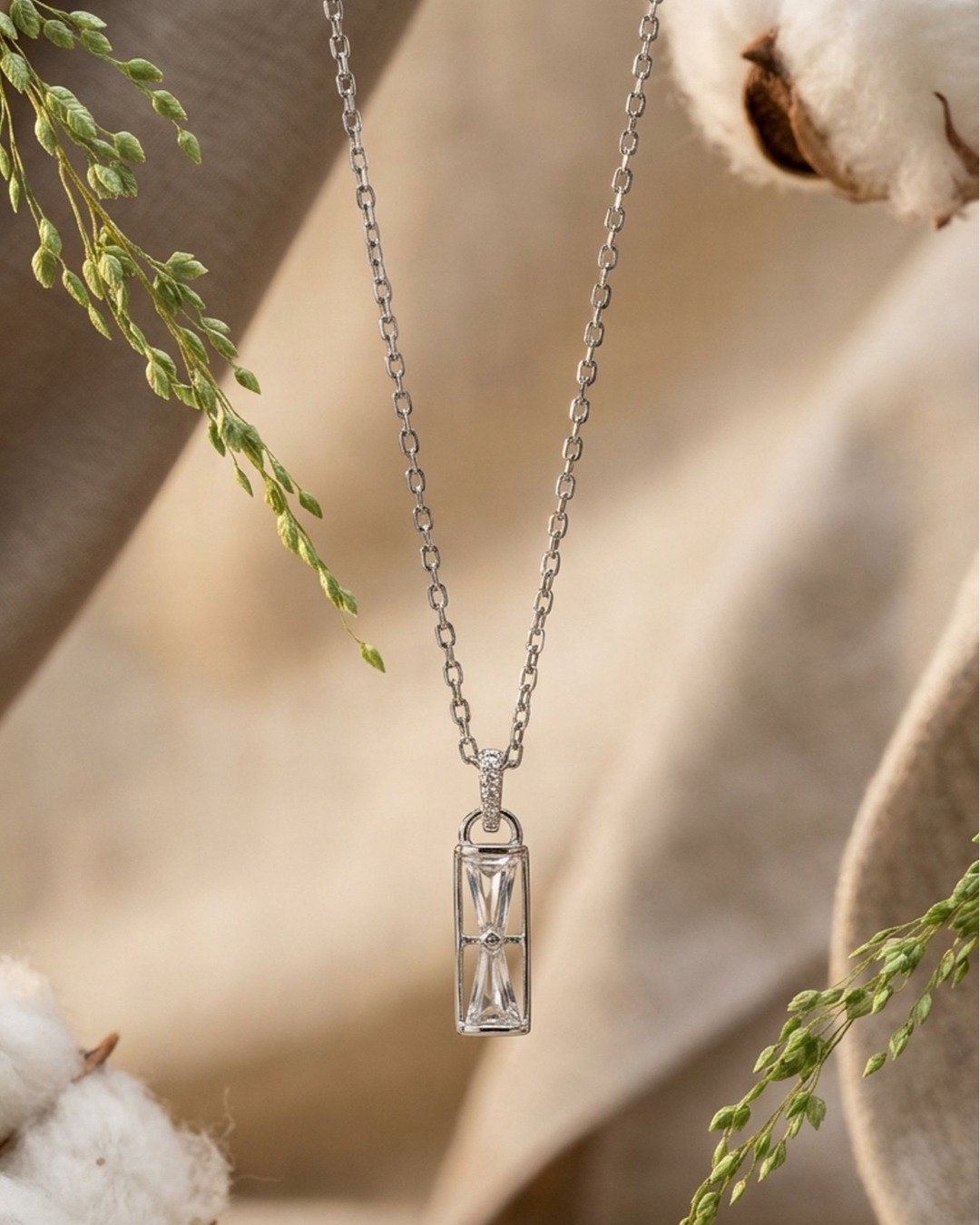 Crystal Bar Drop Minimal Necklace Set – 925 Sterling Silver — view 4