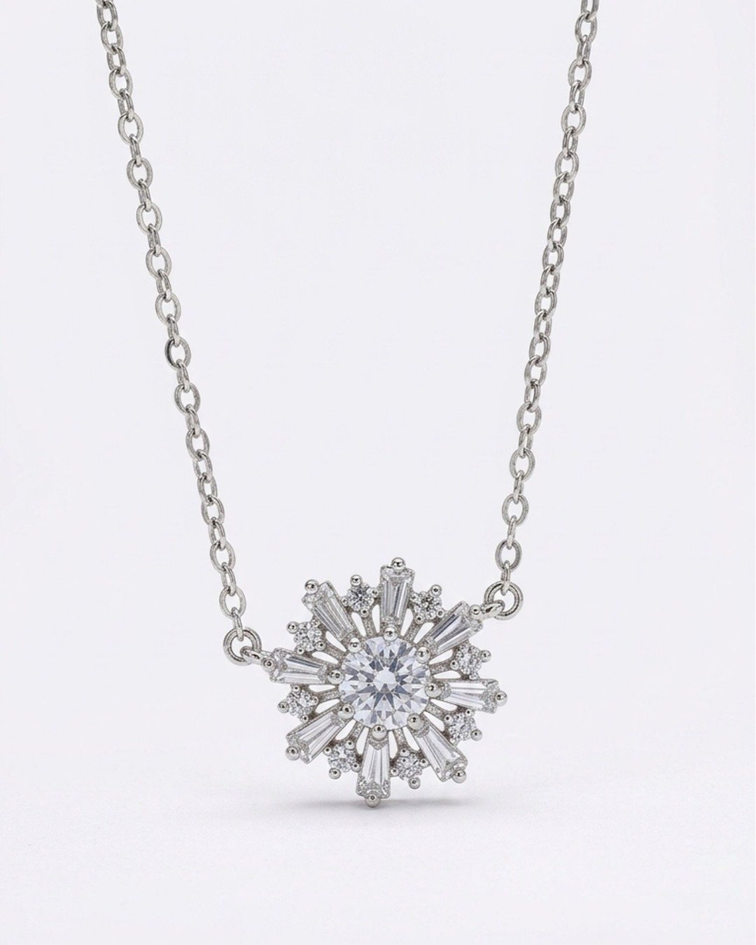 Radiant Snowflake Halo Necklace – 925 Sterling Silver