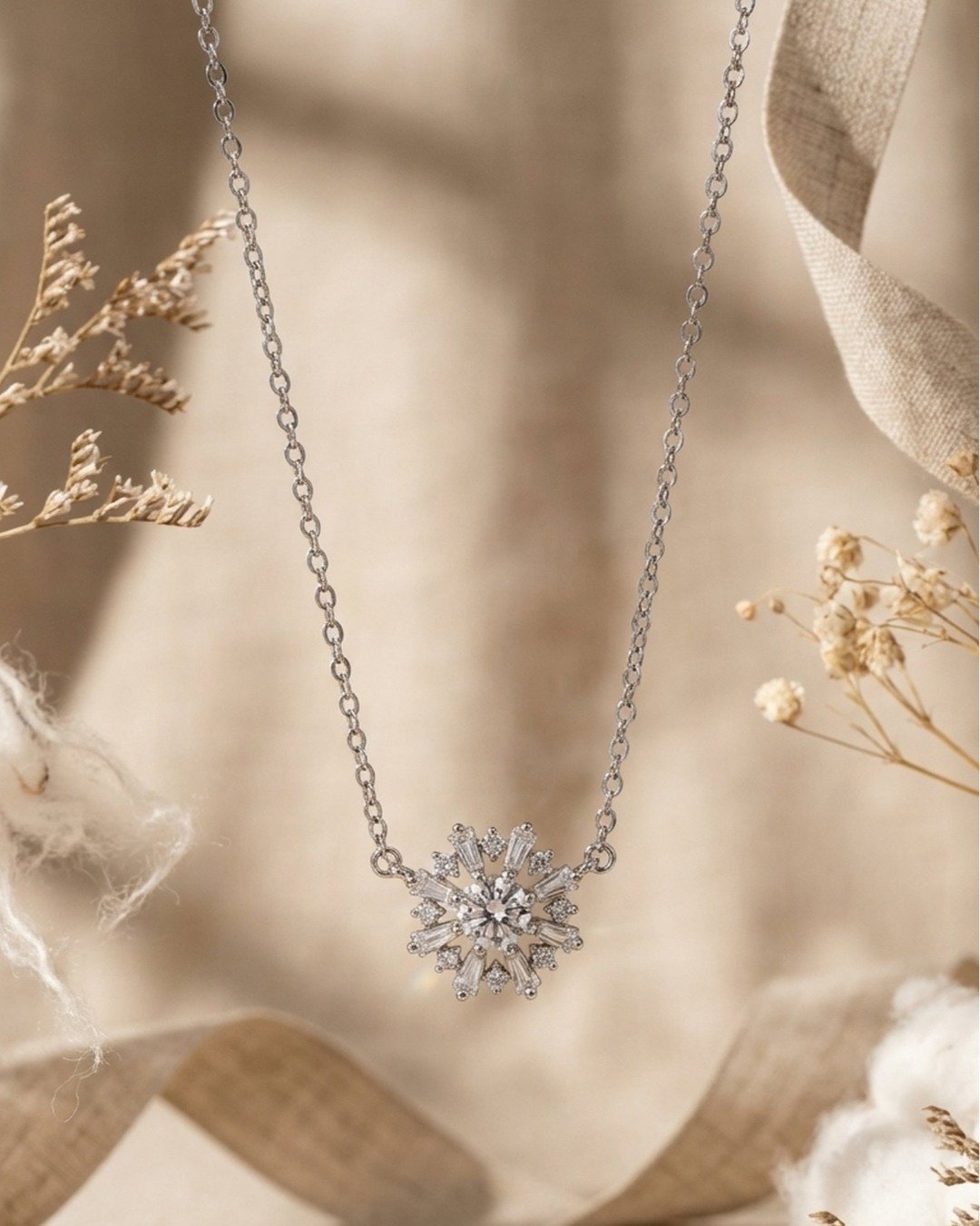 Radiant Snowflake Halo Necklace – 925 Sterling Silver — view 4