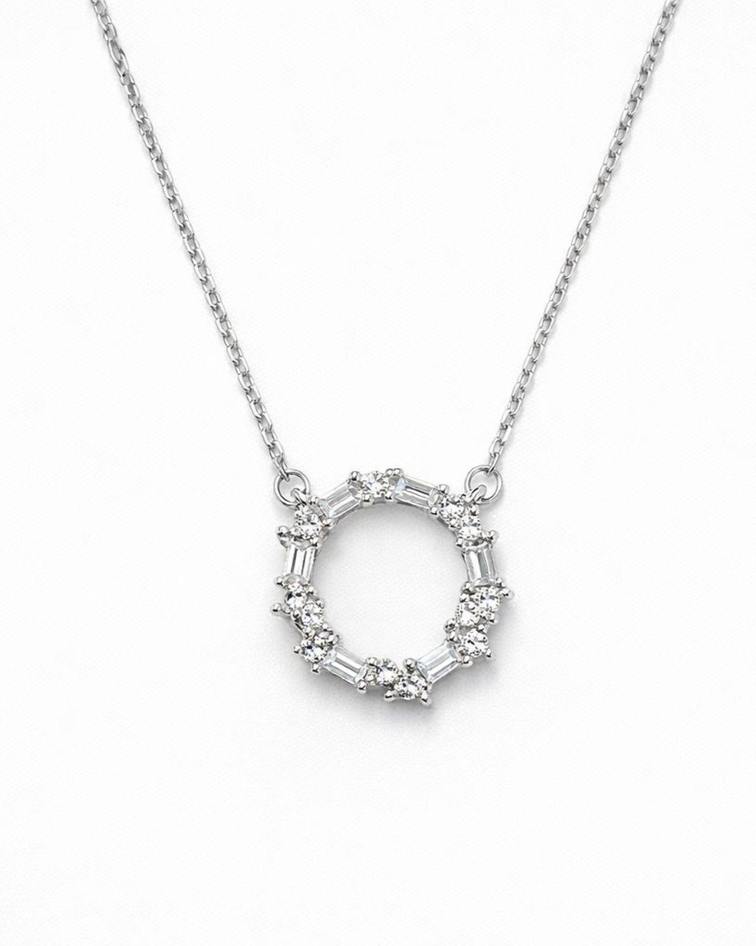 Sparkling Circle Halo Pendant Necklace – 925 Sterling Silver