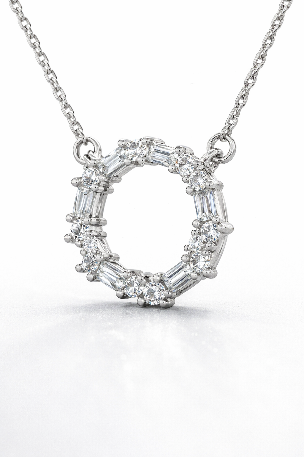 Sparkling Circle Halo Pendant Necklace – 925 Sterling Silver