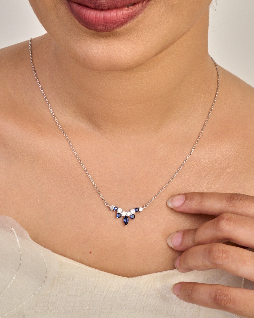 Midnight Sapphire Drop Necklace Set – 925 Sterling Silver — view 3