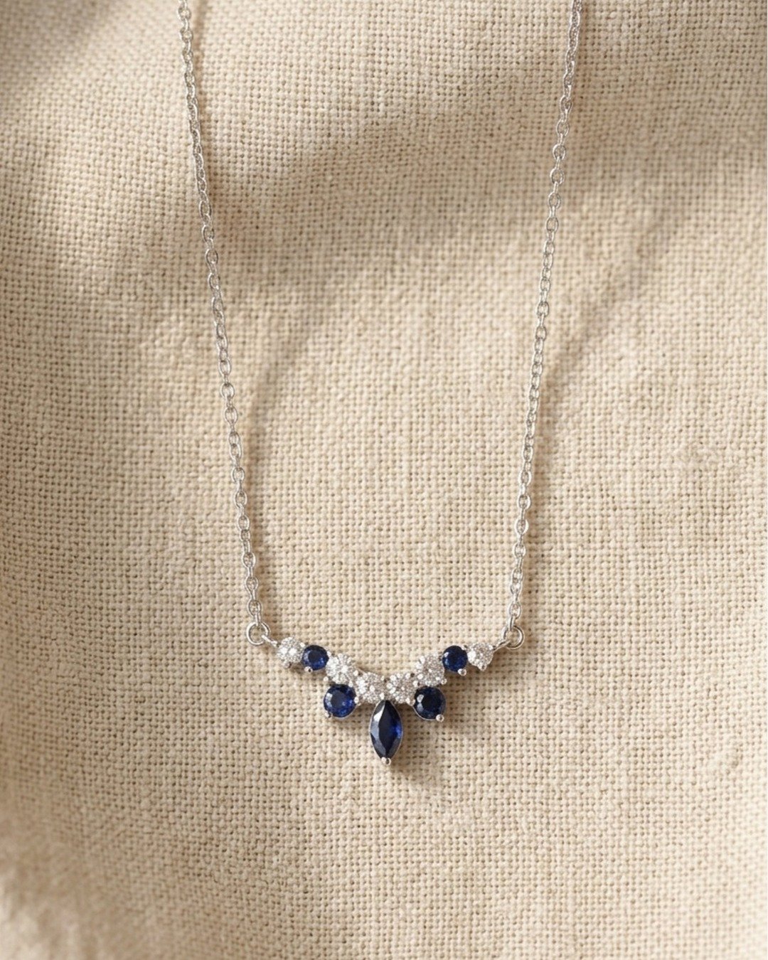 Midnight Sapphire Drop Necklace Set – 925 Sterling Silver