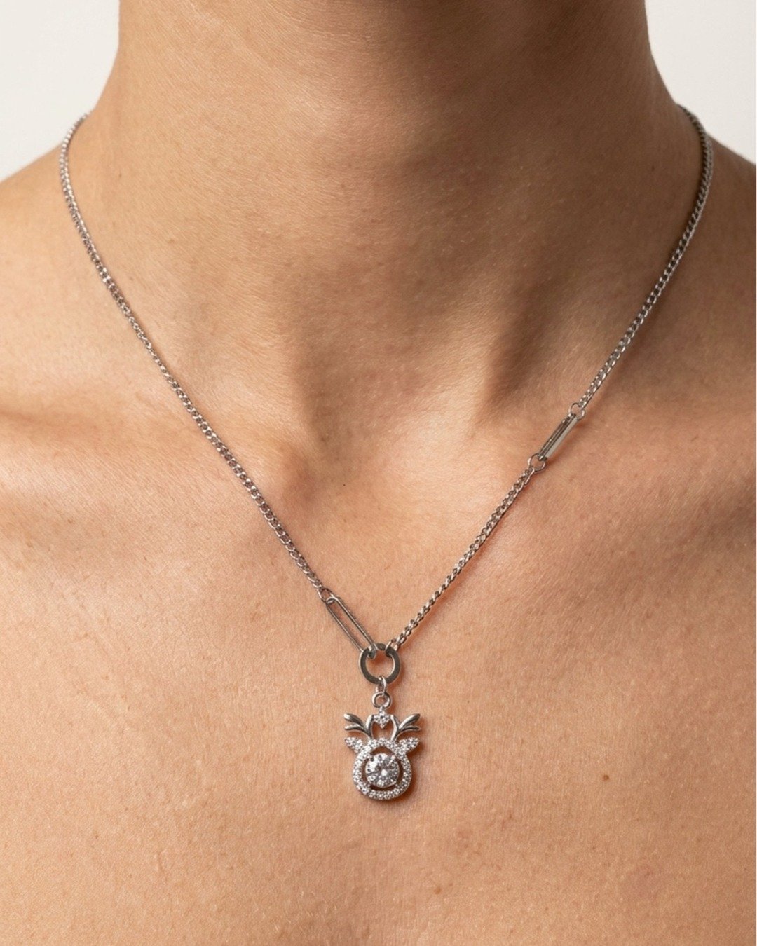 Modern Link Charm Drop Necklace Set – 925 Sterling Silver — view 3