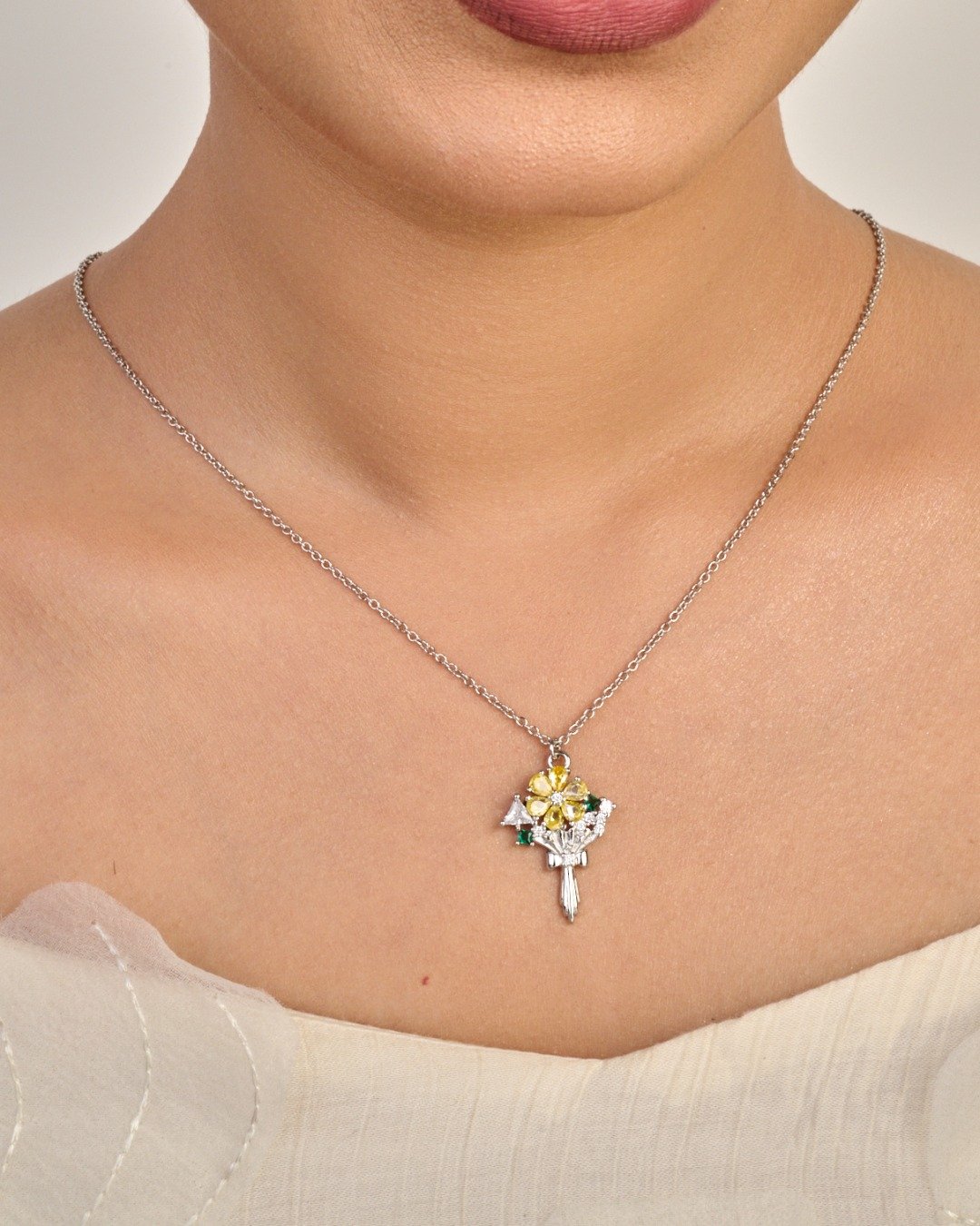 Sunflower Sparkle Bouquet Necklace Set – 925 Sterling Silver — view 3