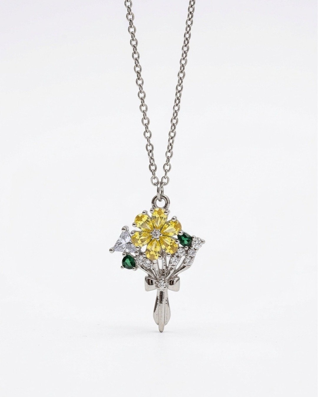 Sunflower Sparkle Bouquet Necklace Set – 925 Sterling Silver
