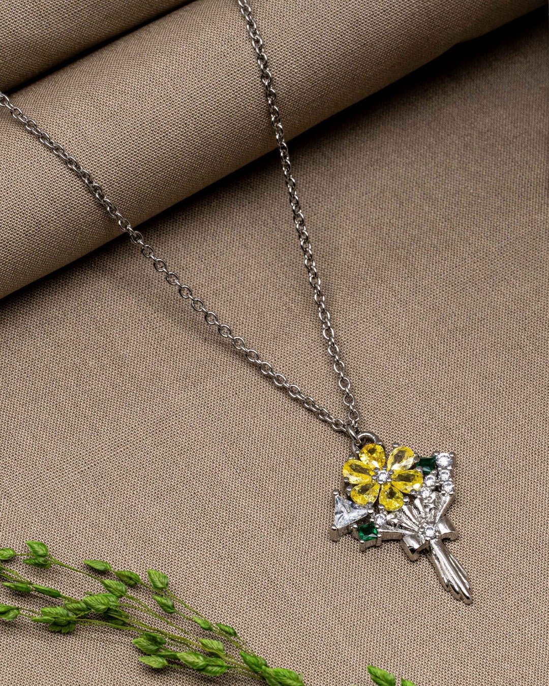 Sunflower Sparkle Bouquet Necklace Set – 925 Sterling Silver