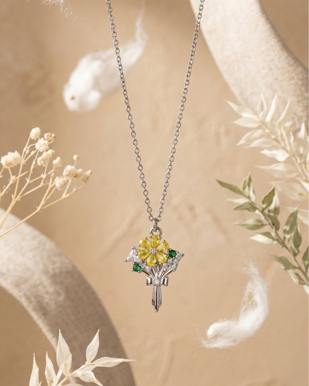 Sunflower Sparkle Bouquet Necklace Set – 925 Sterling Silver — view 5