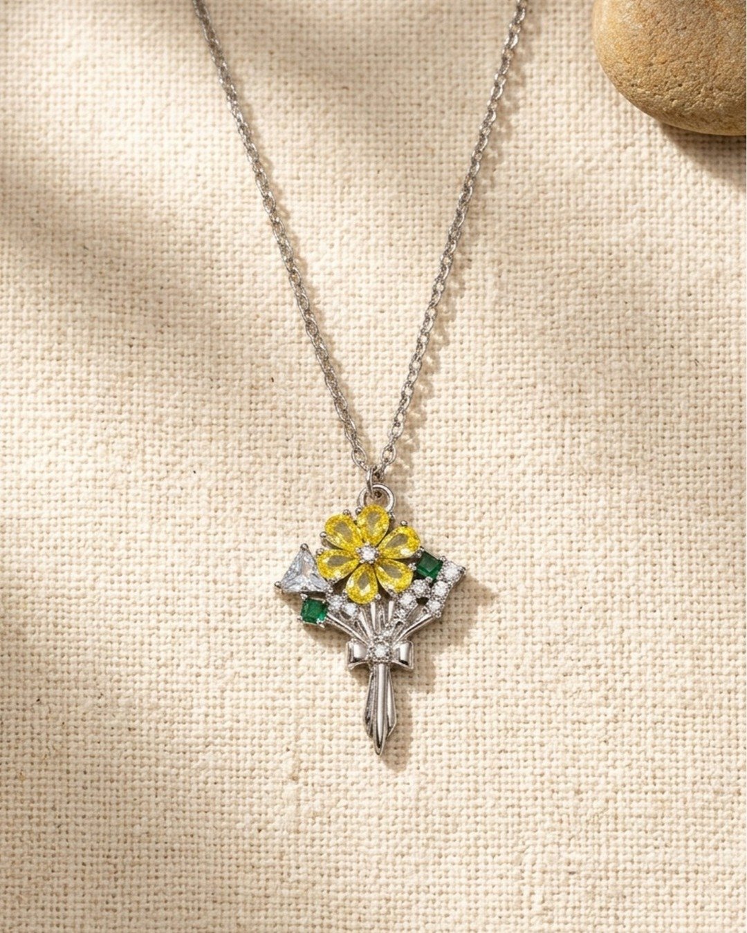 Sunflower Sparkle Bouquet Necklace Set – 925 Sterling Silver — view 4
