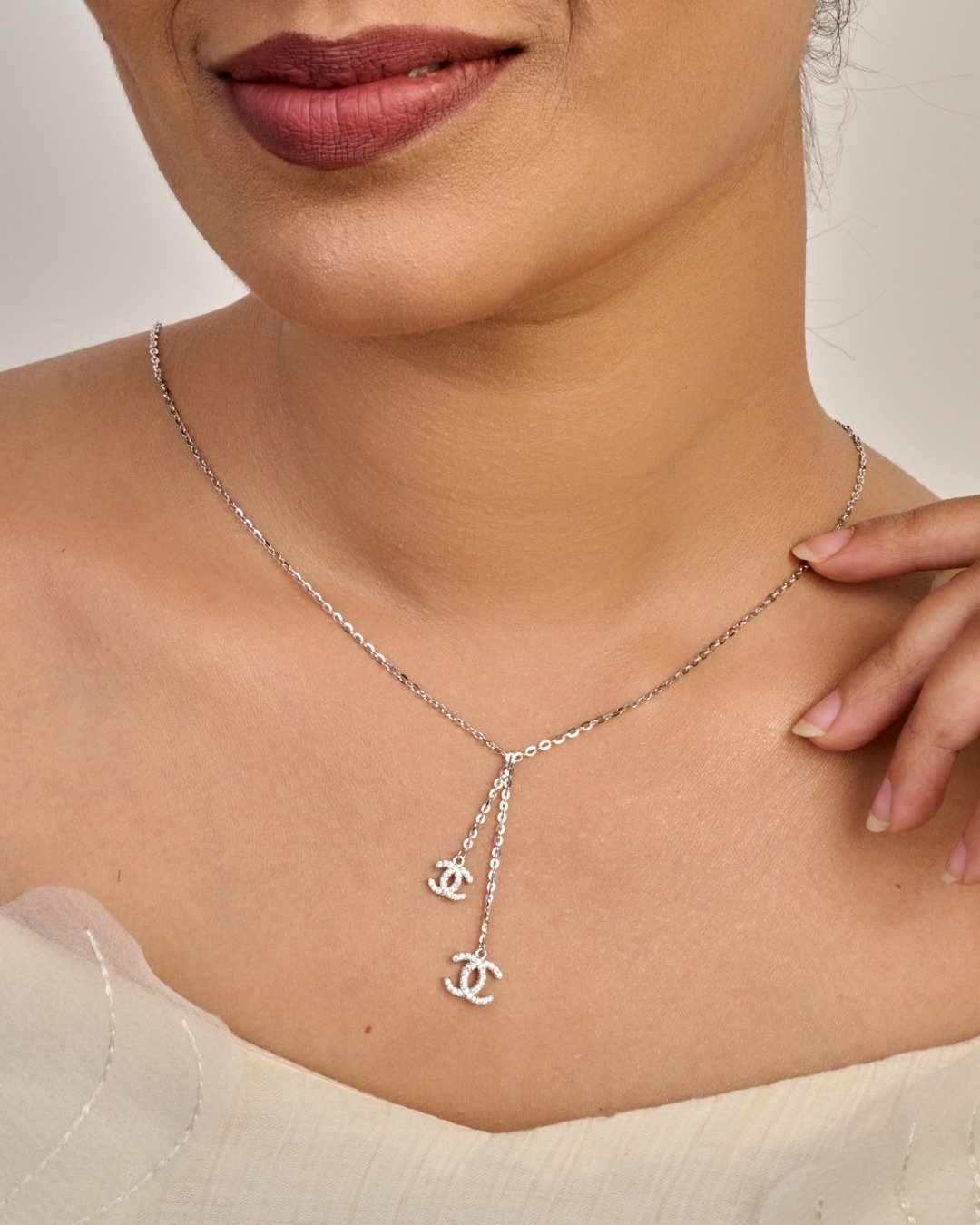 Dual Charm Drop Pendant Necklace Set – 925 Sterling Silver — view 3