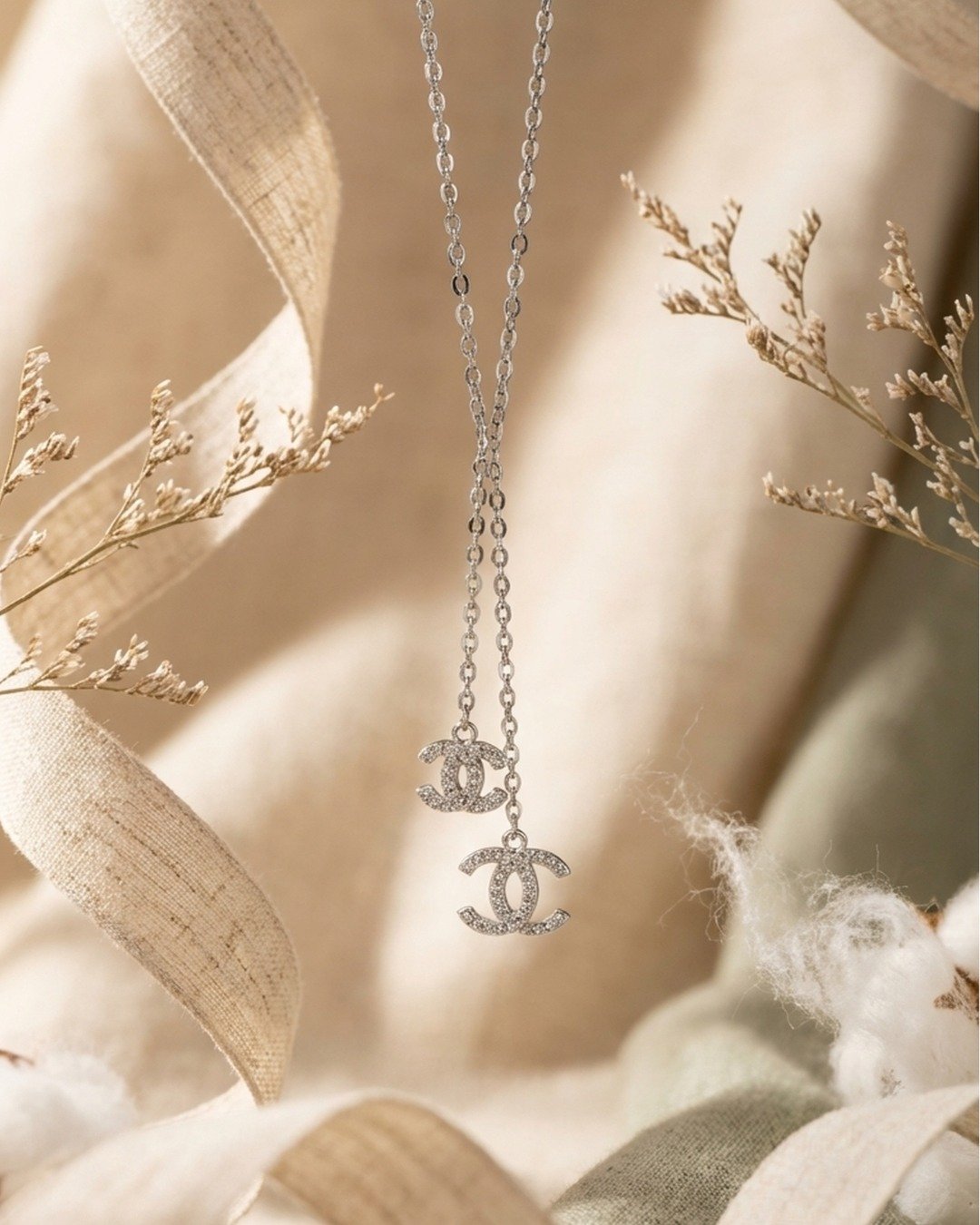 Dual Charm Drop Pendant Necklace Set – 925 Sterling Silver — view 4