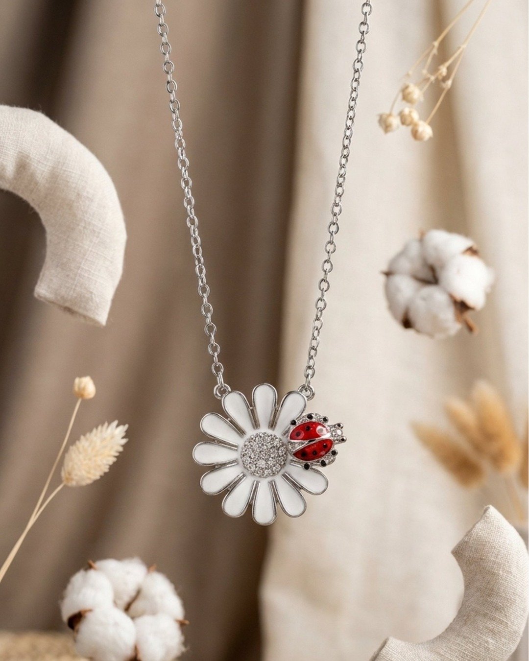 Floral Ladybug Charm Pendant Necklace Set – 925 Sterling Silver — view 5