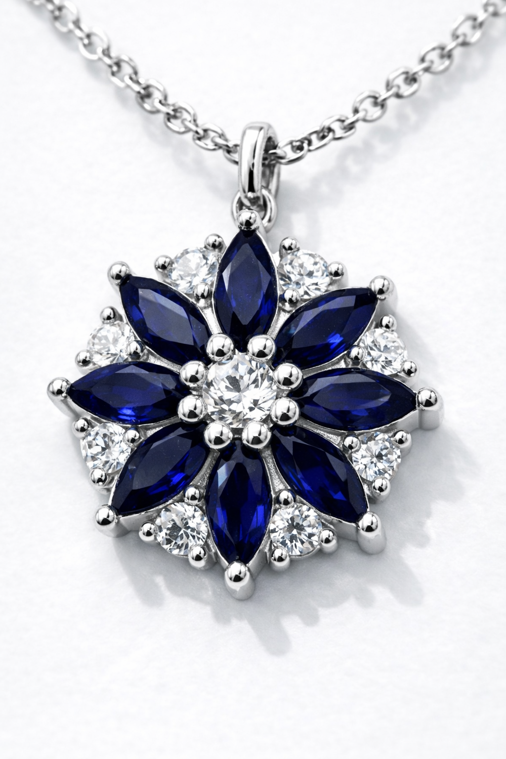 Royal Blue Floral Statement Pendant Necklace – 925 Sterling Silver