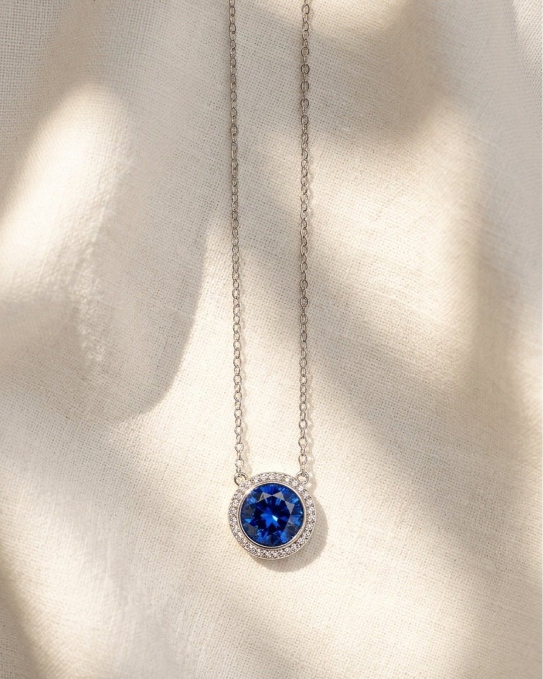 Mystic Blue Halo Pendant Necklace Set – 925 Sterling Silver — view 5
