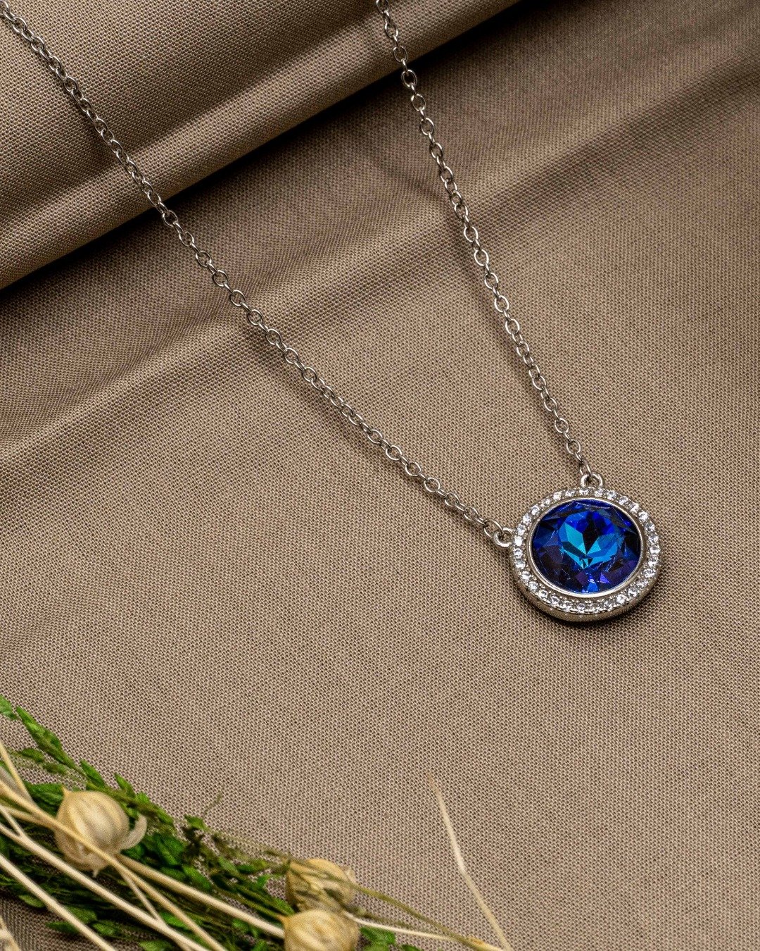 Mystic Blue Halo Pendant Necklace Set – 925 Sterling Silver