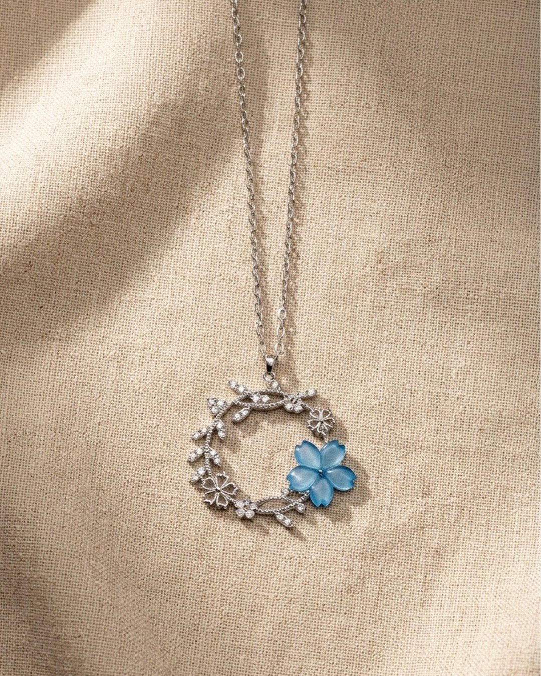 Blue Blossom Wreath Pendant Necklace Set – 925 Sterling Silver — view 5