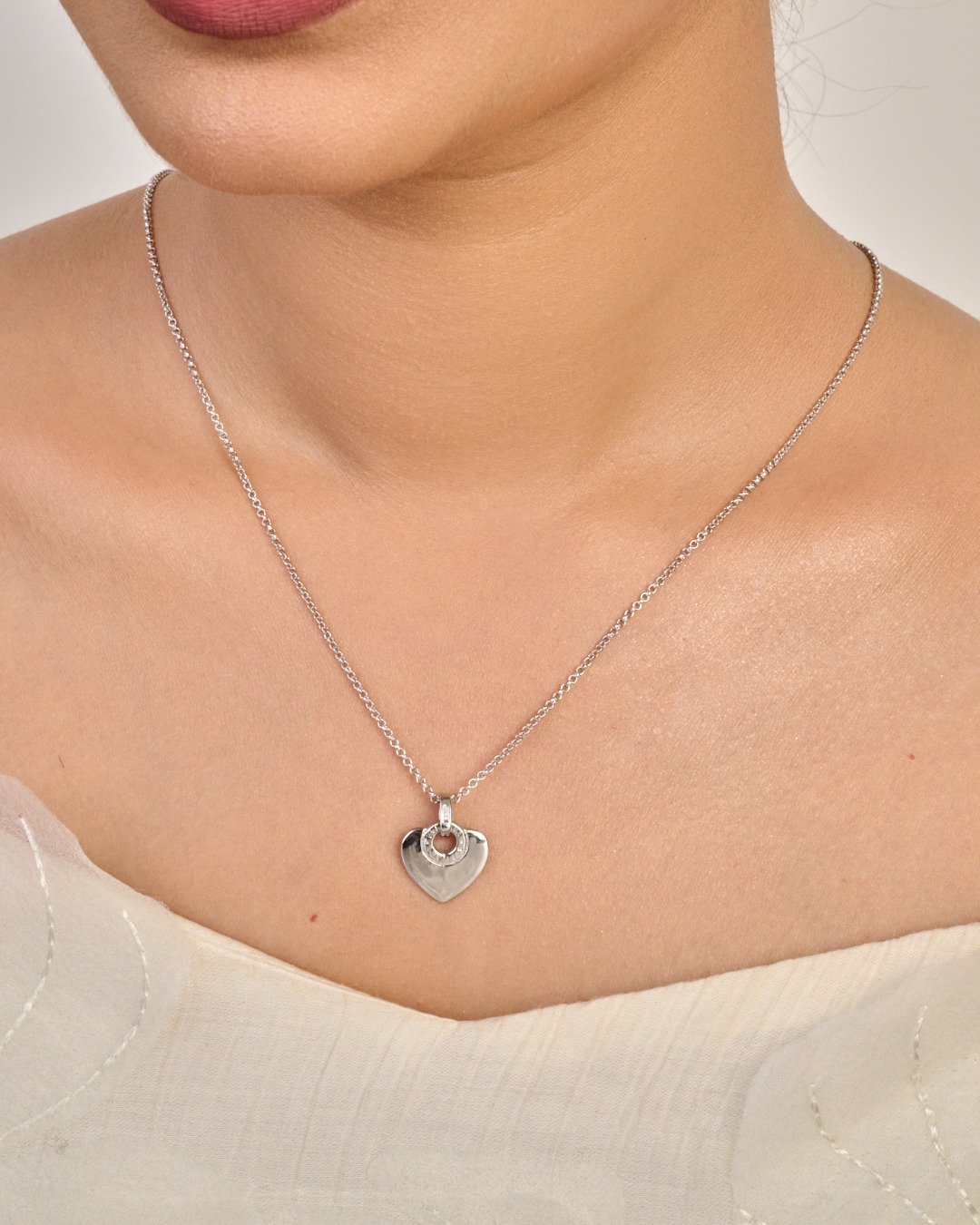 Classic Double Heart Halo Pendant Necklace Set – 925 Sterling Silver — view 3