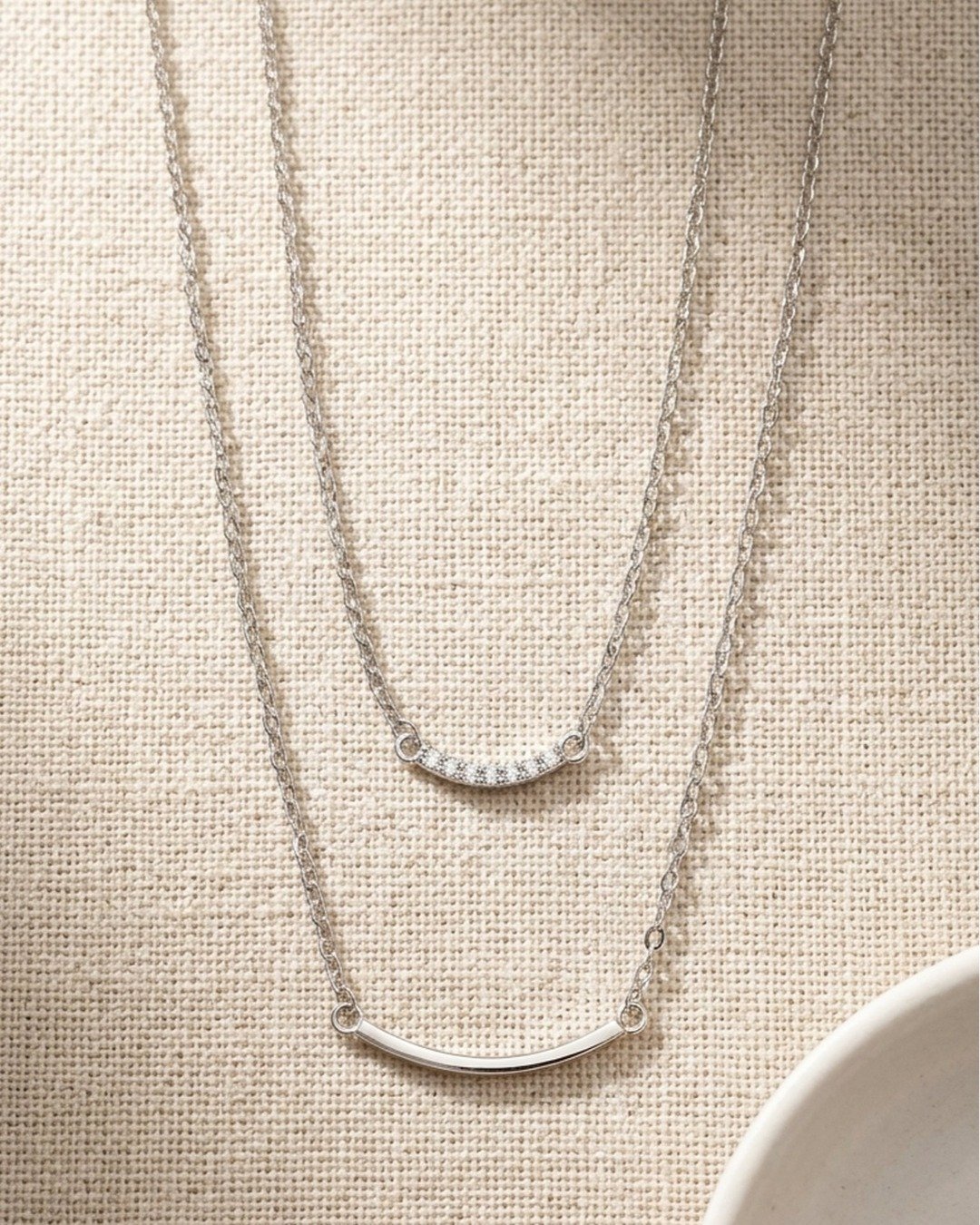 Minimal Double Curve Layered Necklace Set – 925 Sterling Silver