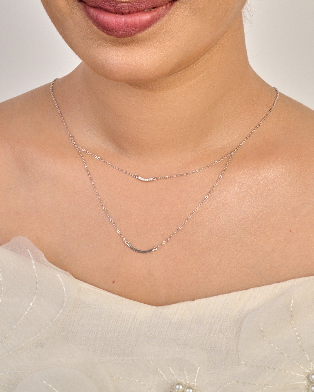 Minimal Double Curve Layered Necklace Set – 925 Sterling Silver — view 3