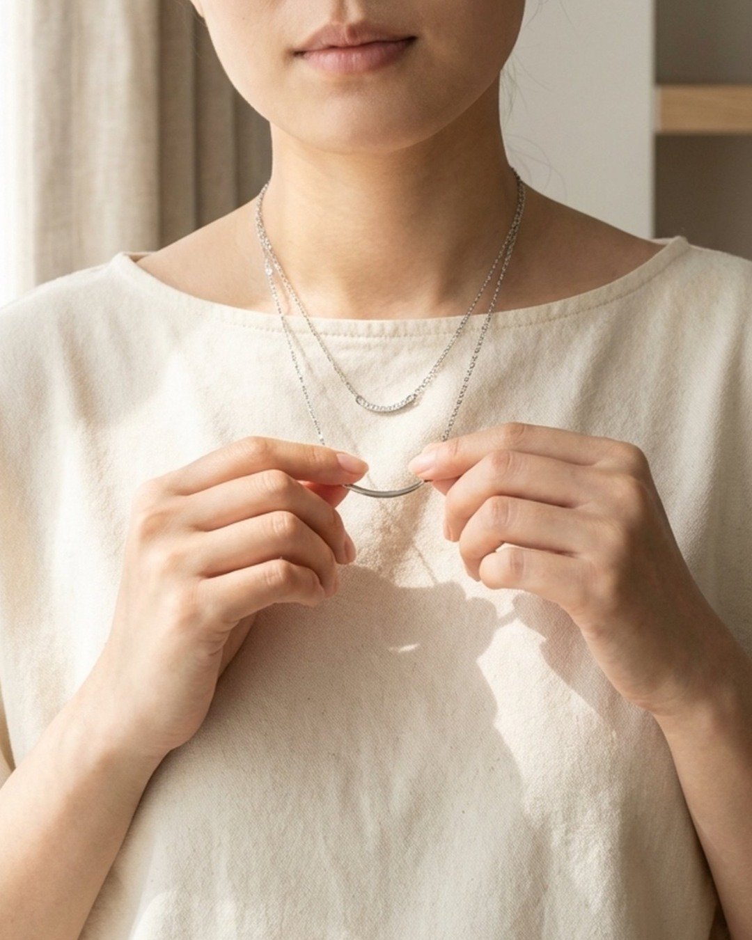 Minimal Double Curve Layered Necklace Set – 925 Sterling Silver — view 4