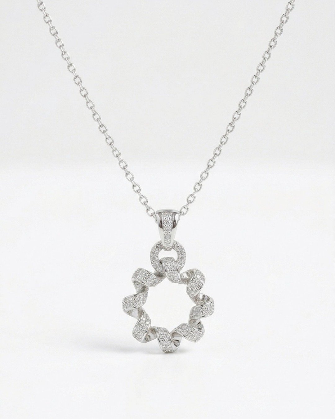 Twisted Halo Sparkle Pendant Necklace Set – 925 Sterling Silver