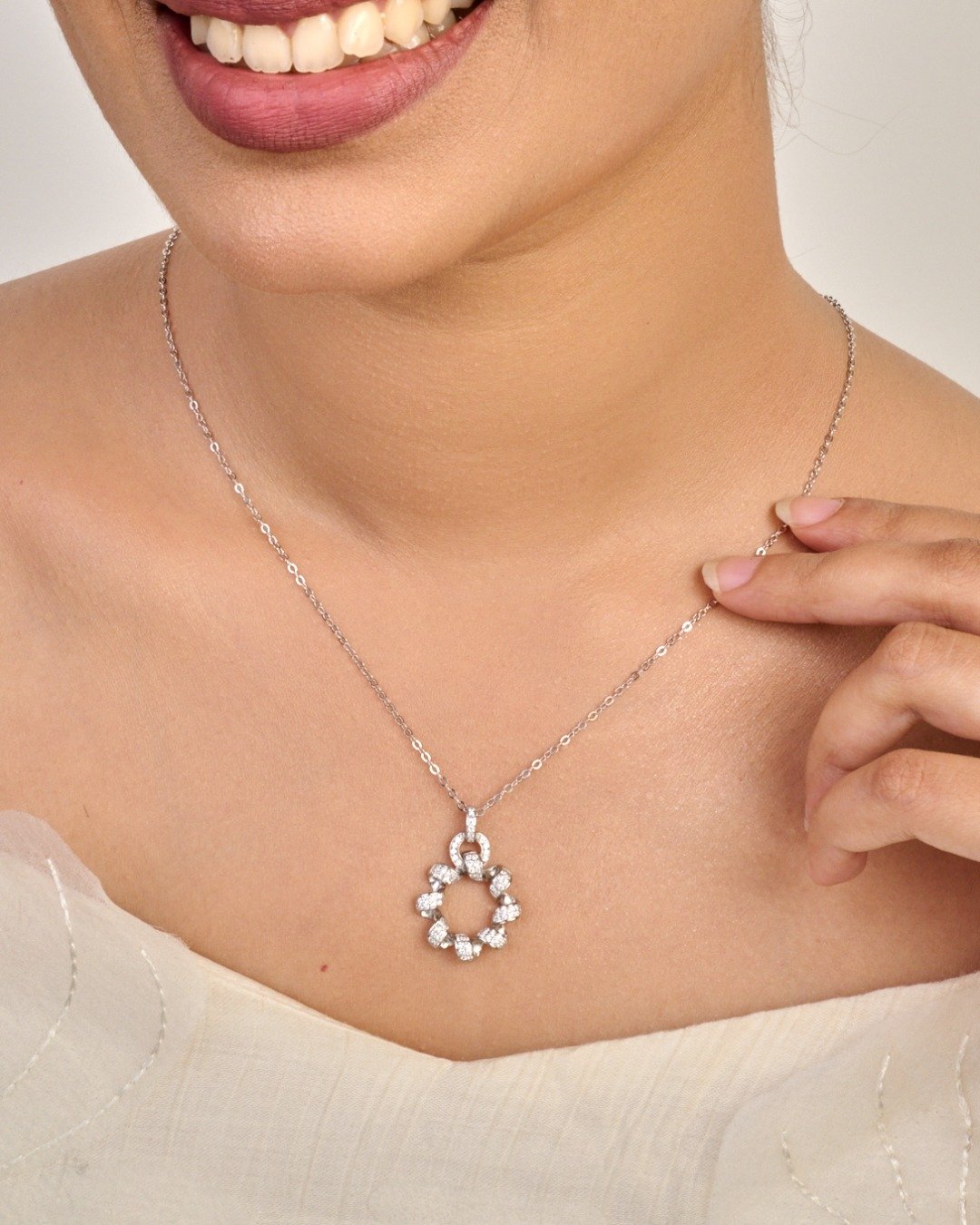 Twisted Halo Sparkle Pendant Necklace Set – 925 Sterling Silver — view 3