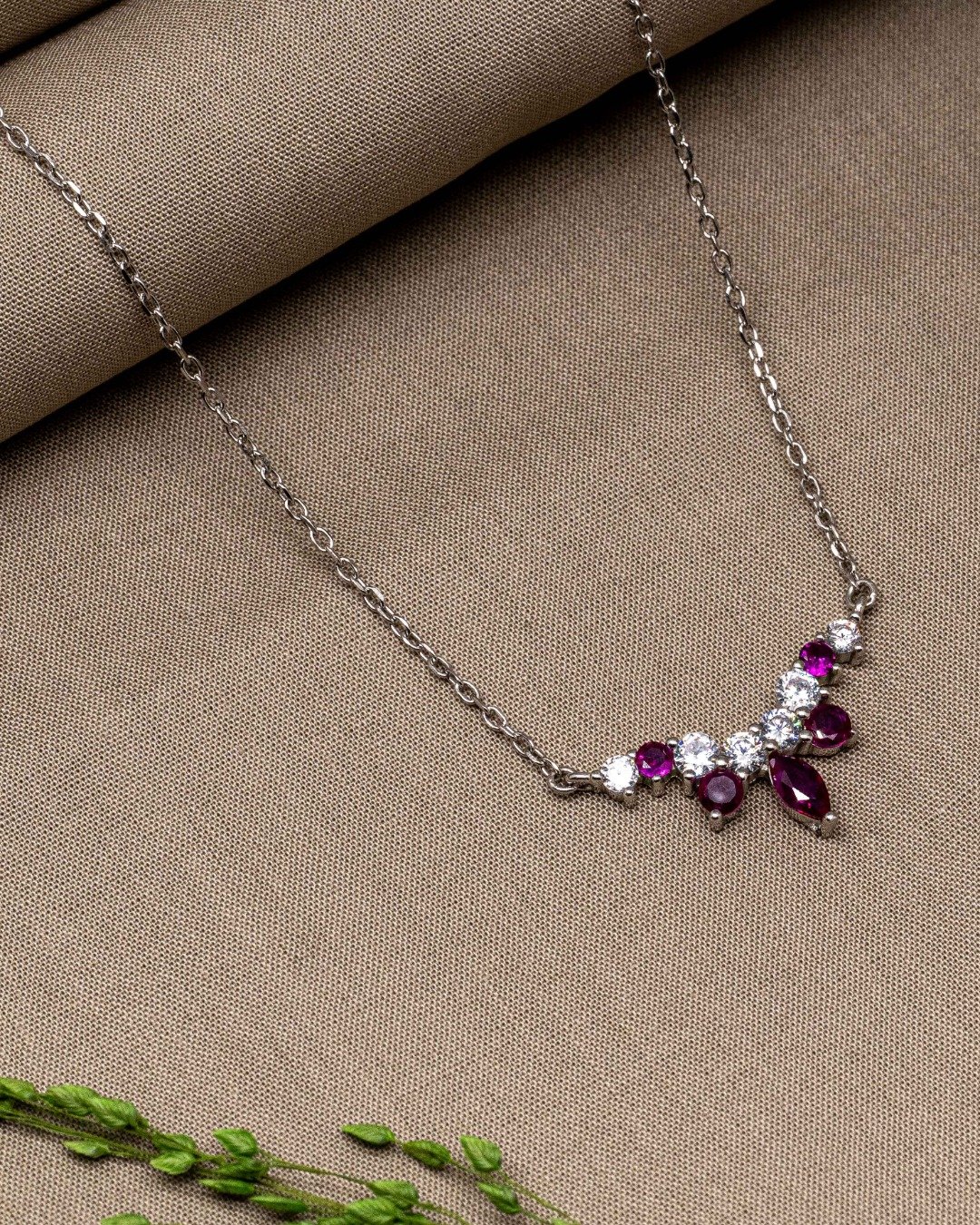 Ruby Bloom Arc Necklace Set – 925 Sterling Silver