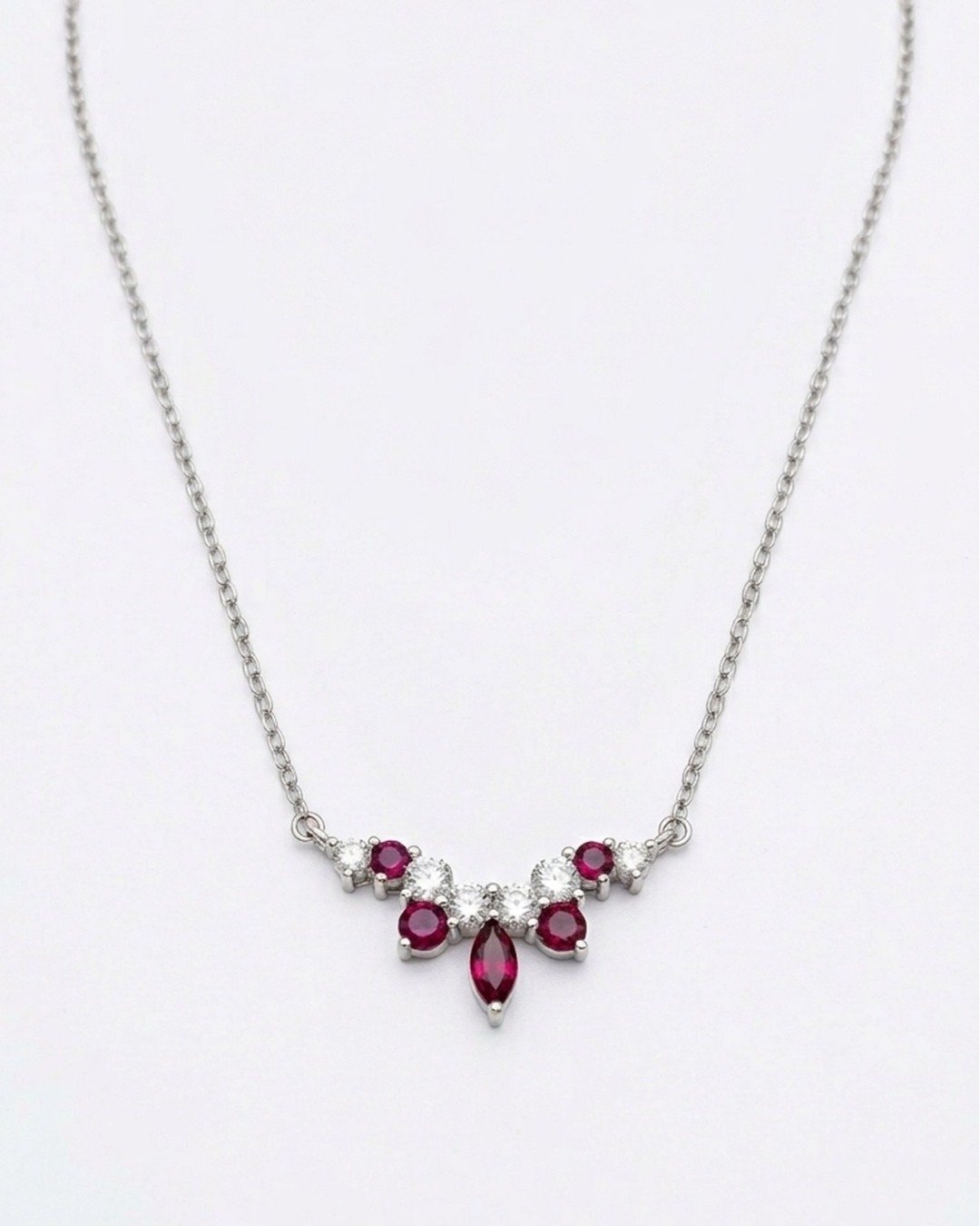 Ruby Bloom Arc Necklace Set – 925 Sterling Silver