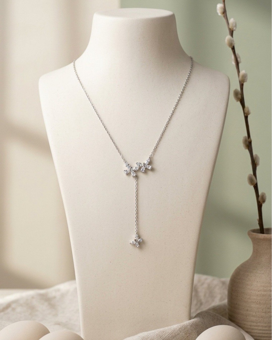 Butterfly Drop Y Necklace – 925 Sterling Silver — view 4