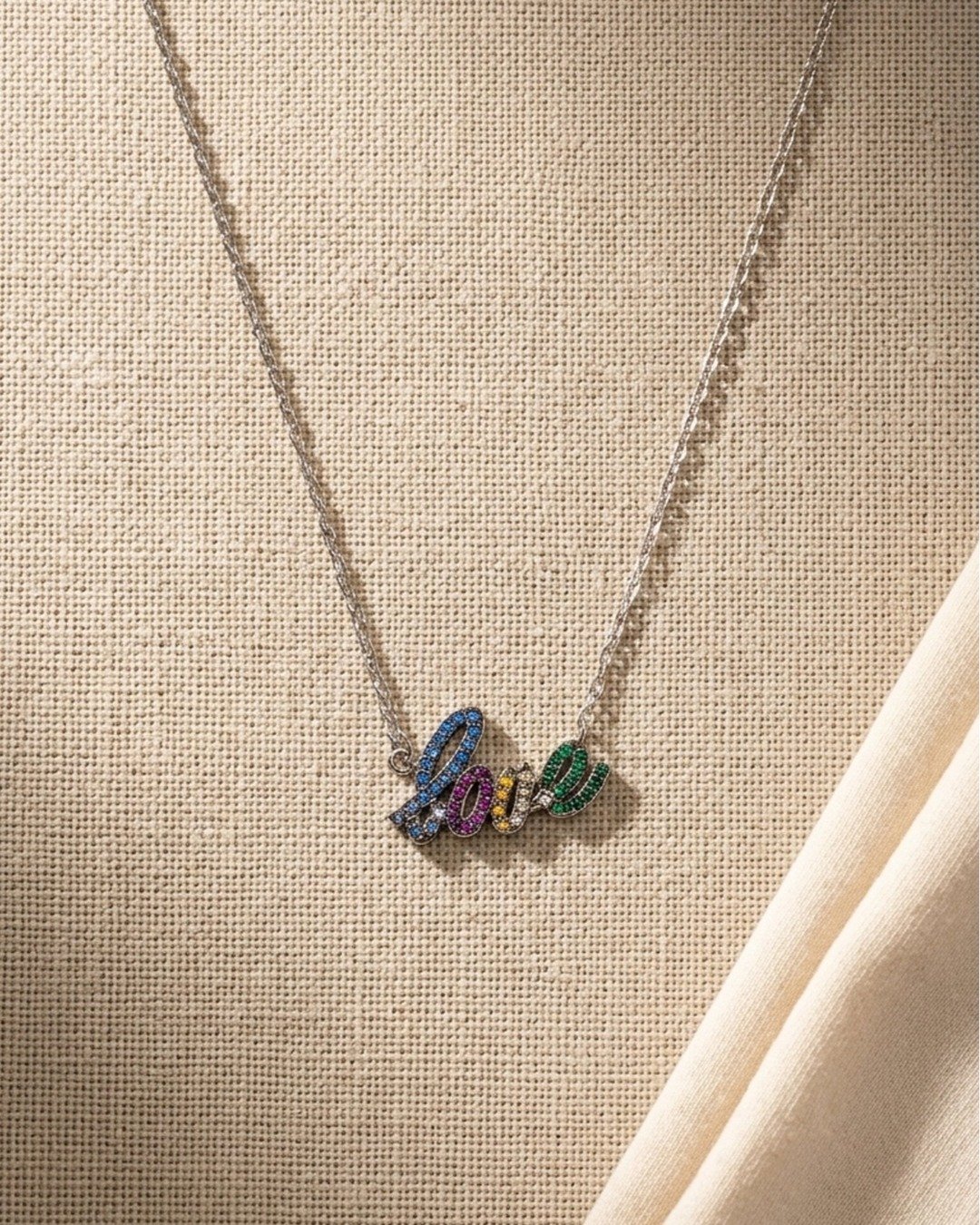 Rainbow Love Script Necklace Set – 925 Sterling Silver