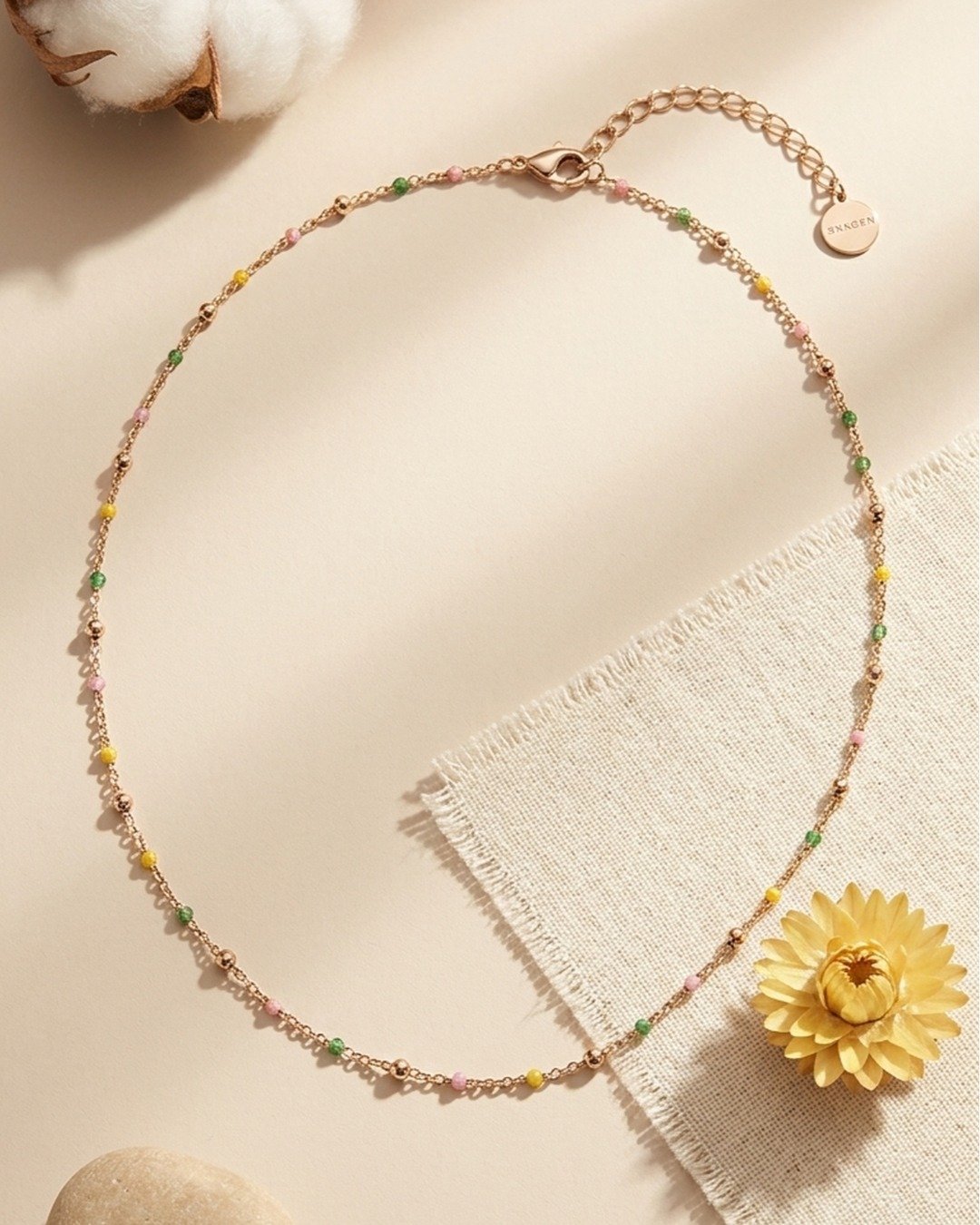 Pastel Beaded Station Necklace – 925 Sterling Silver