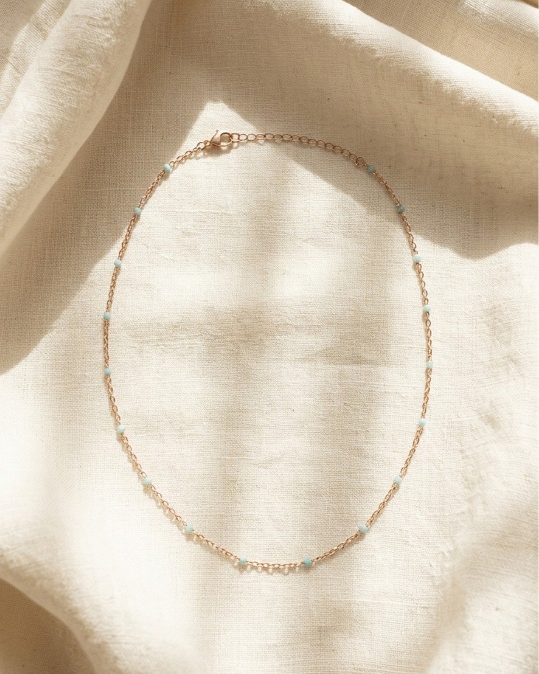 Aqua Beaded Minimal Chain Necklace – 925 Sterling Silver — view 6